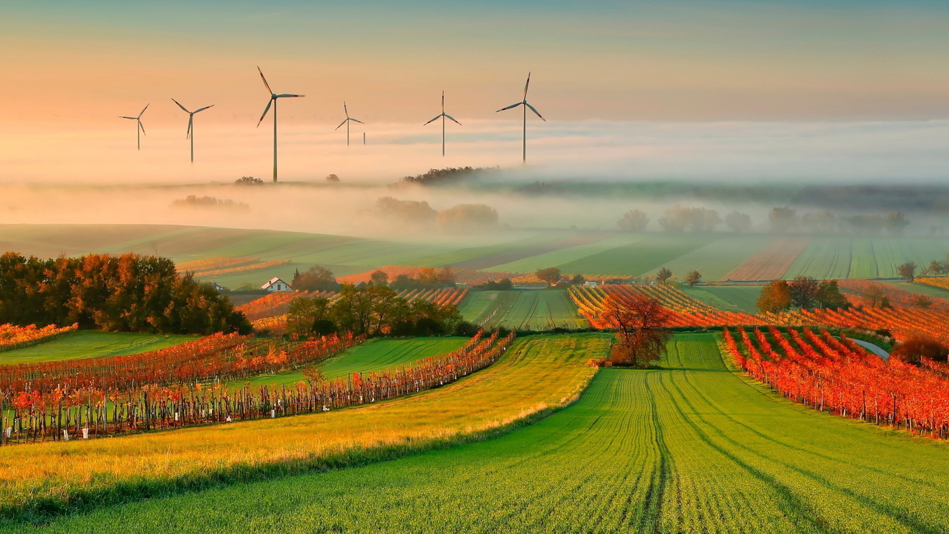 mills, wind, fields, grass, green