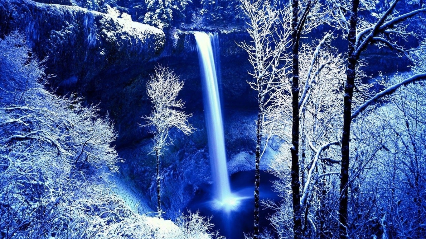 water, waterfall, winter, tree, snow