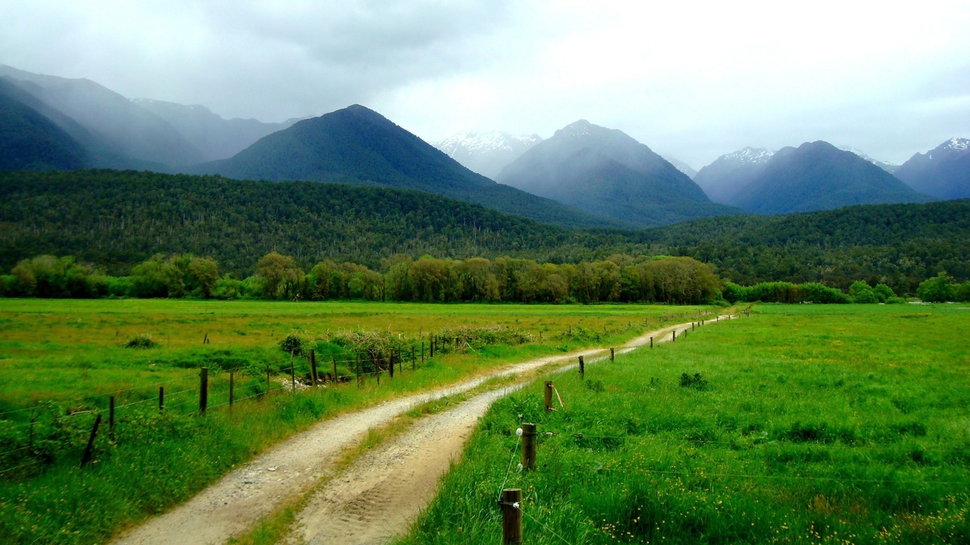 mountain, fence, green, tree, grass