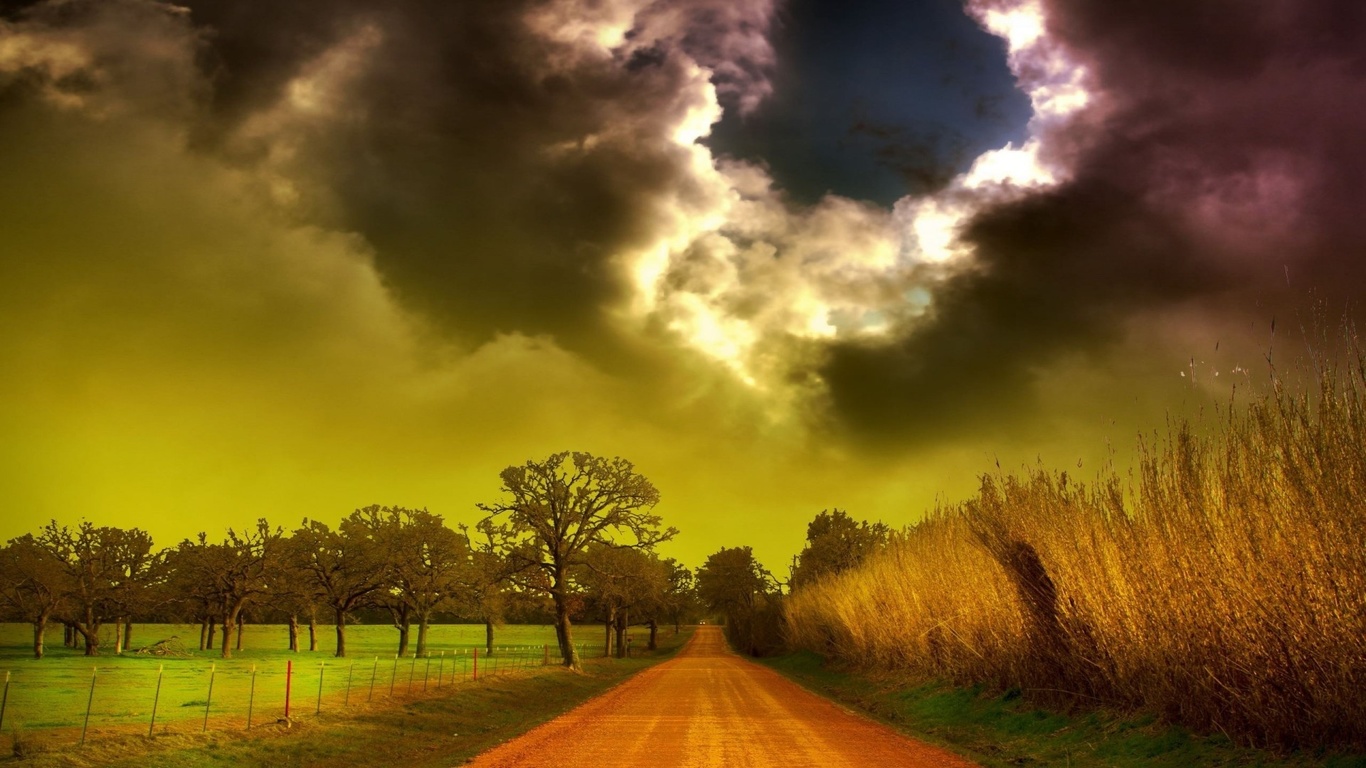 storm, clouds, road, sky