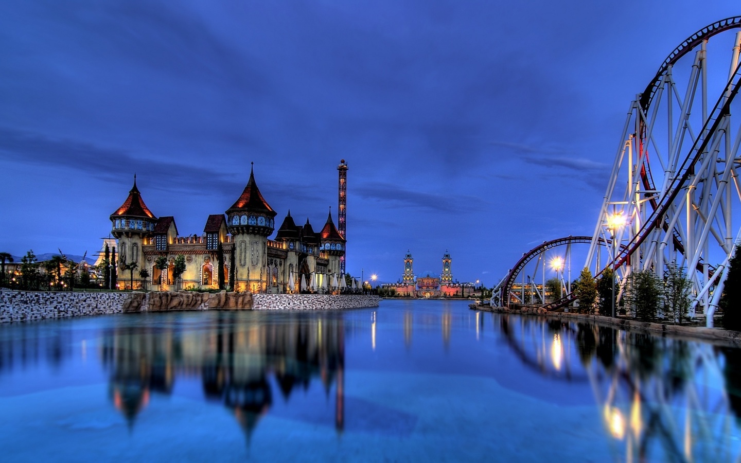 water, castle, wheel, city