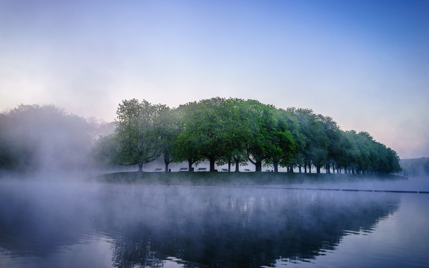 mist, lake, water, reflextion, mountain