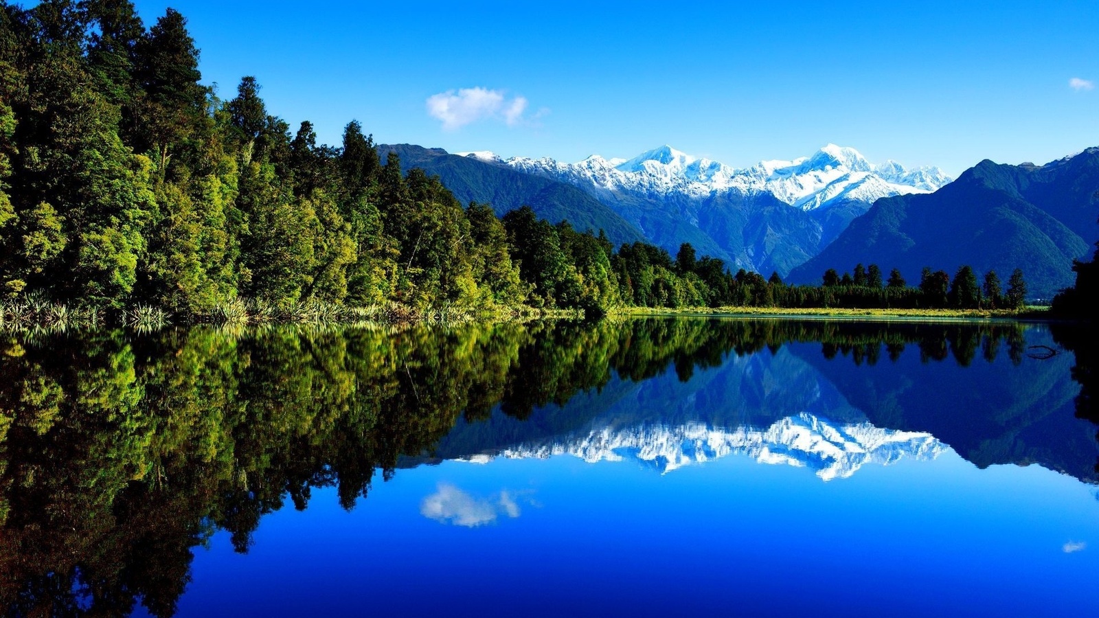 lake, mountain, tree, forest, water, sky, blue, beautiful