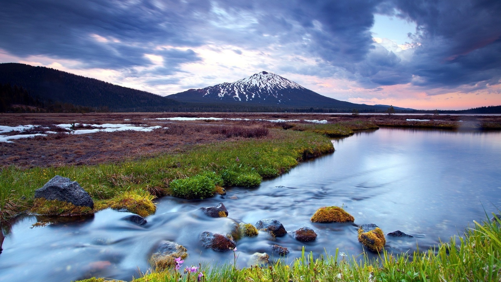 mountain, lake, rock, tree, water