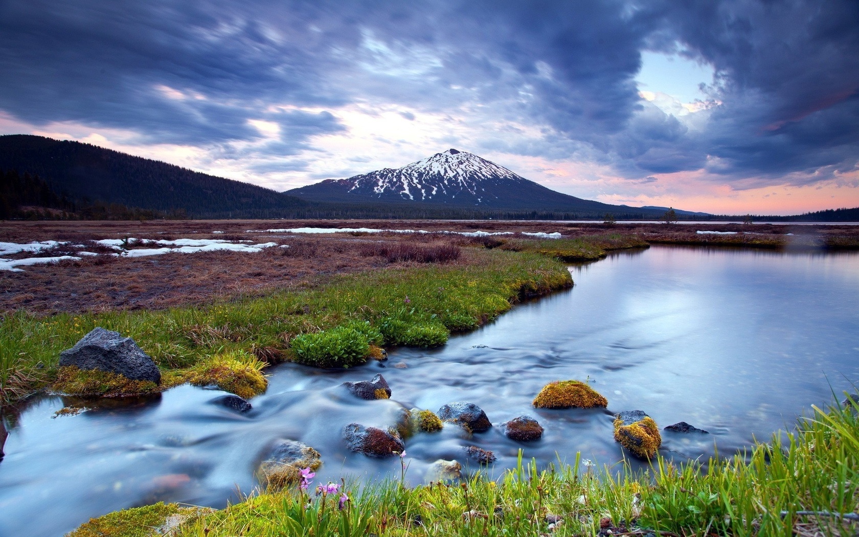 mountain, lake, rock, tree, water