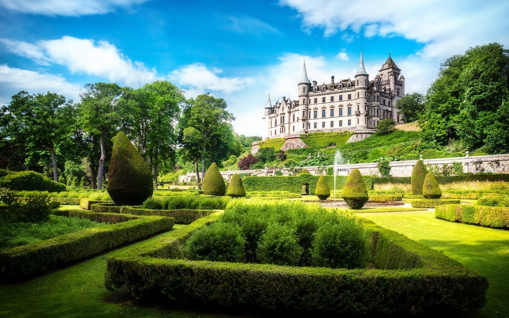 castle, dunrobin, garden, green