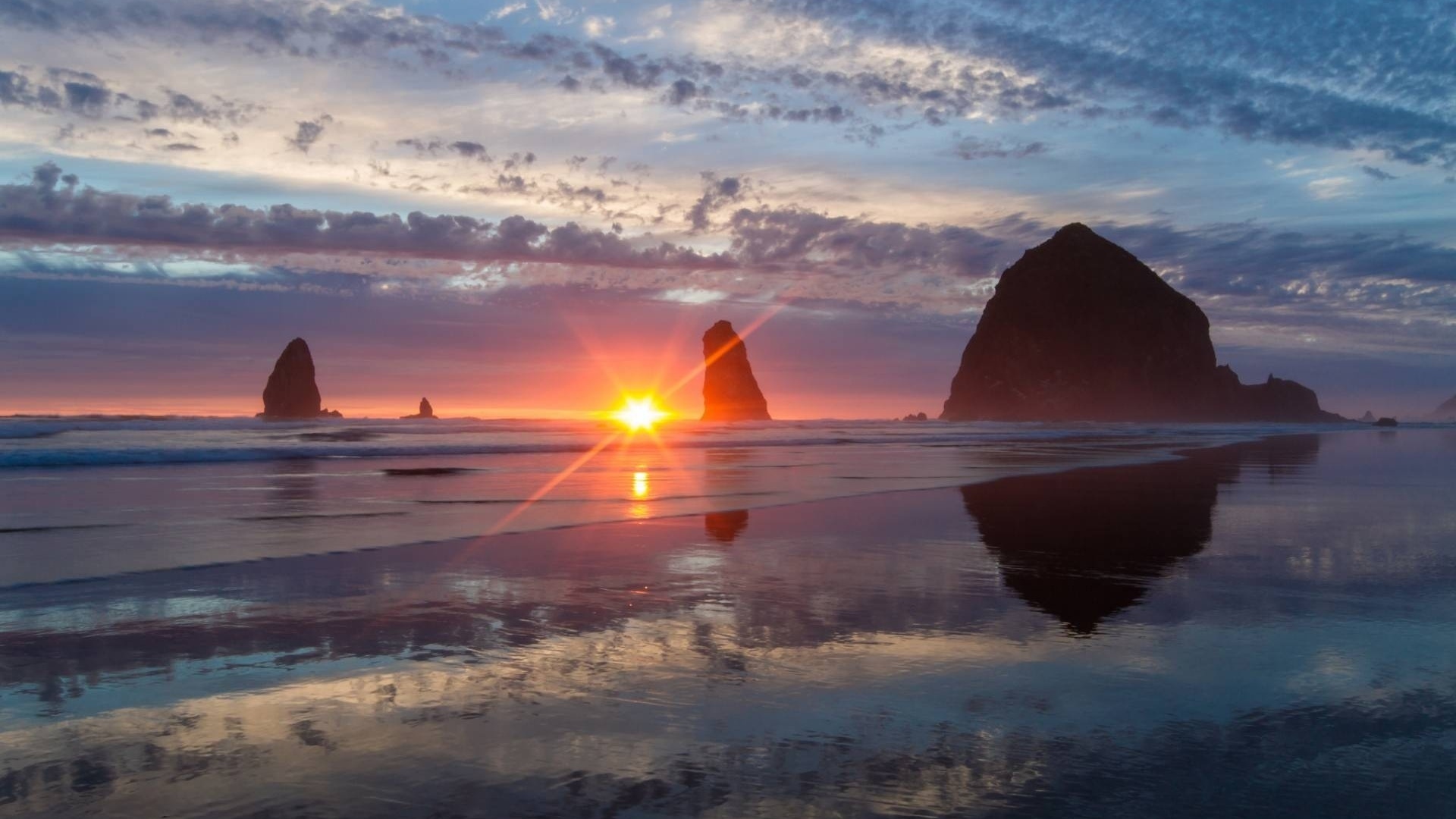 sunset, amazing, sun, sky, rock, ocean, water, sand, sea