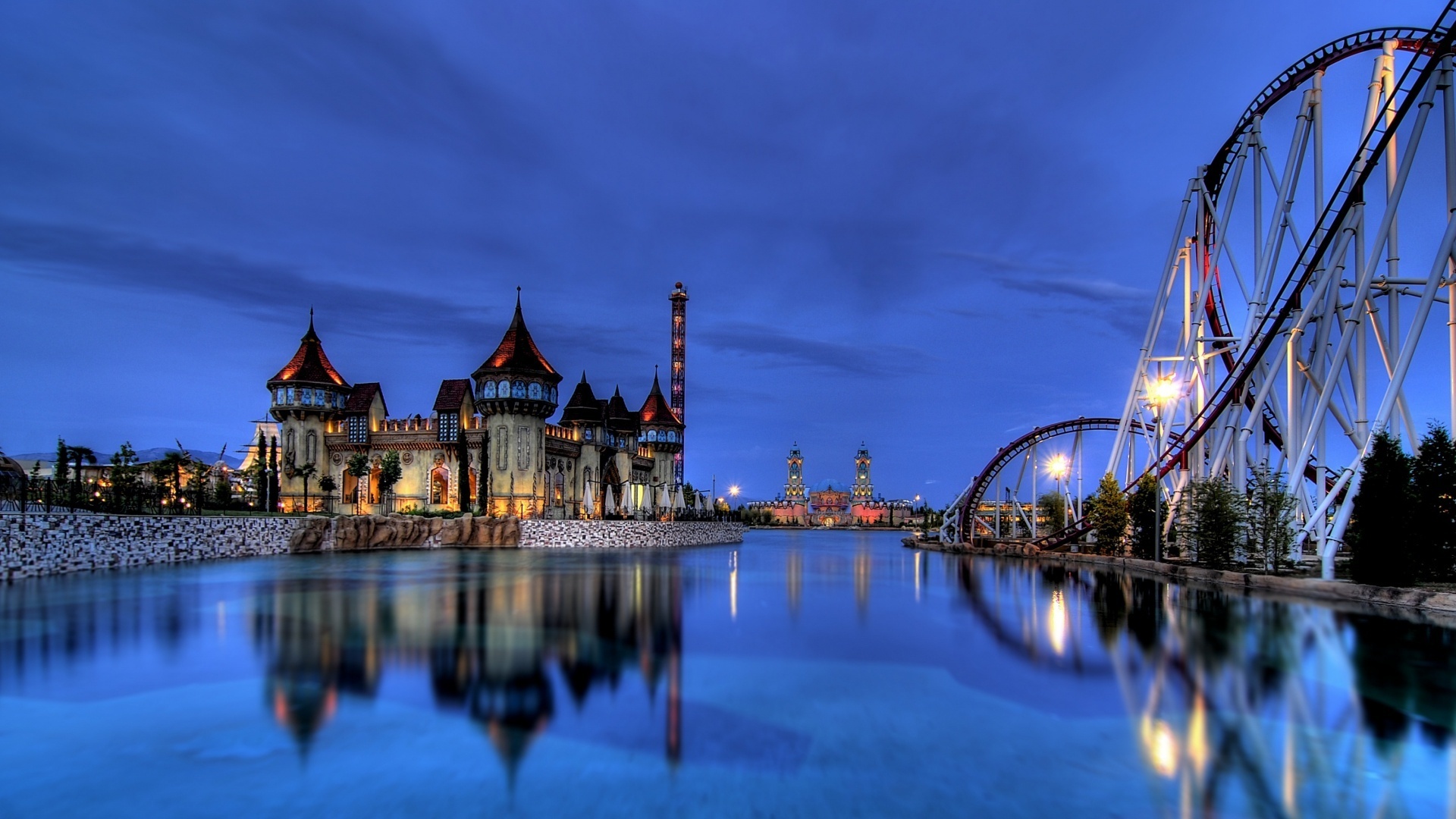 water, castle, wheel, city