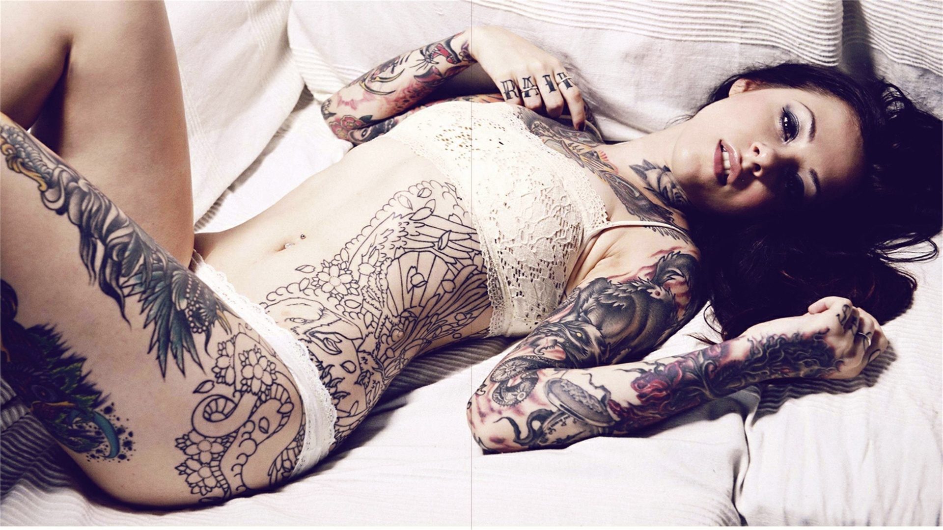 tattoo, girl, model, body, lingerie