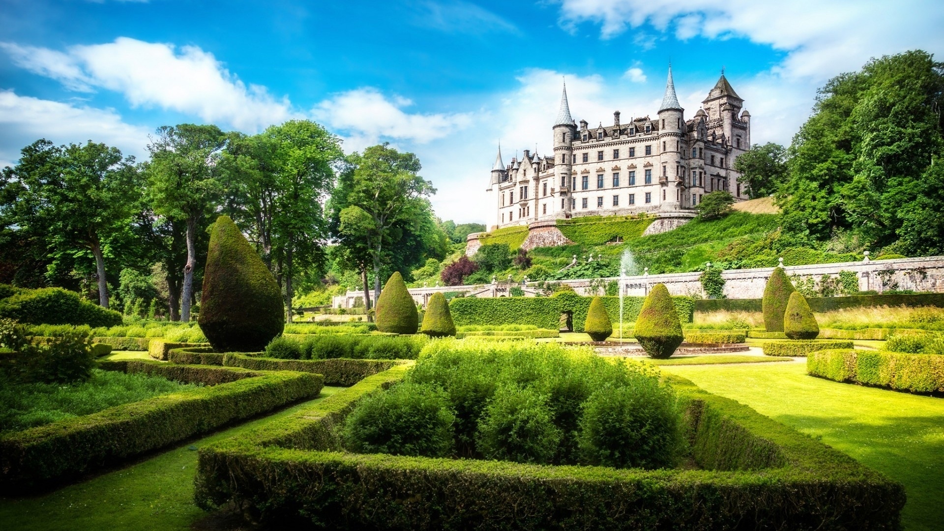 castle, dunrobin, garden, green