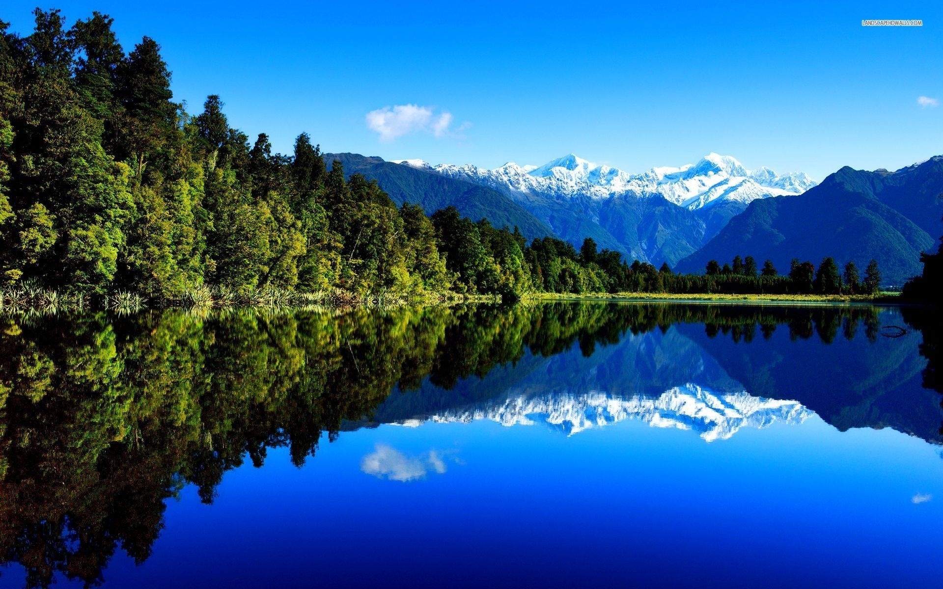 lake, mountain, tree, forest, water, sky, blue, beautiful