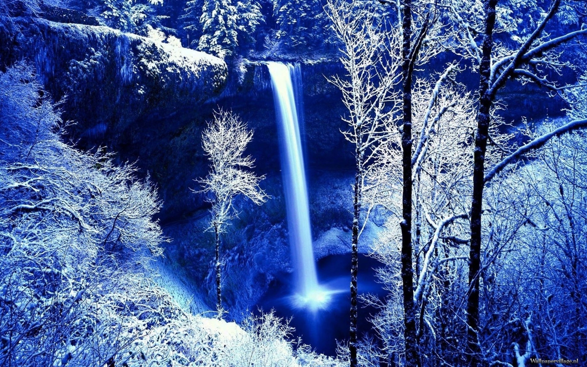 water, waterfall, winter, tree, snow