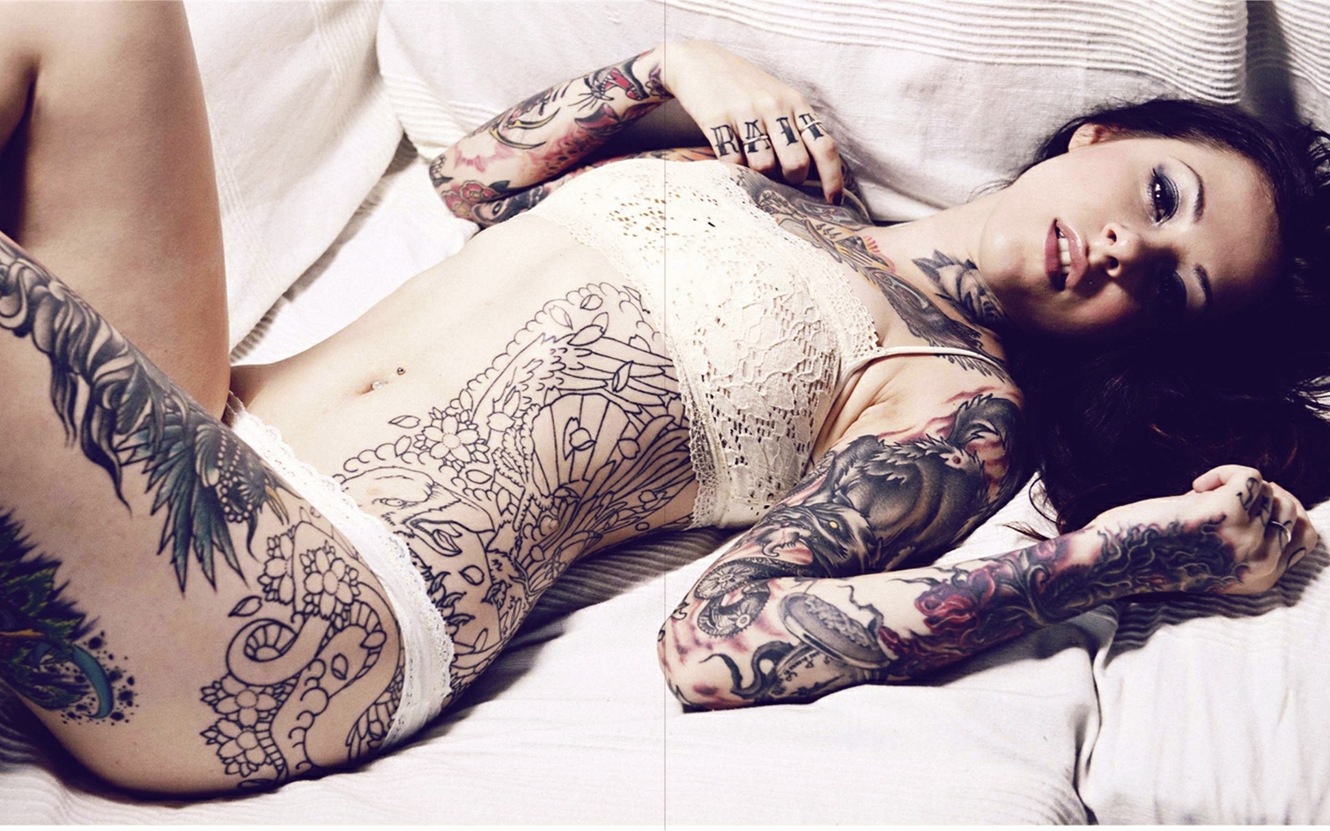 tattoo, girl, model, body, lingerie