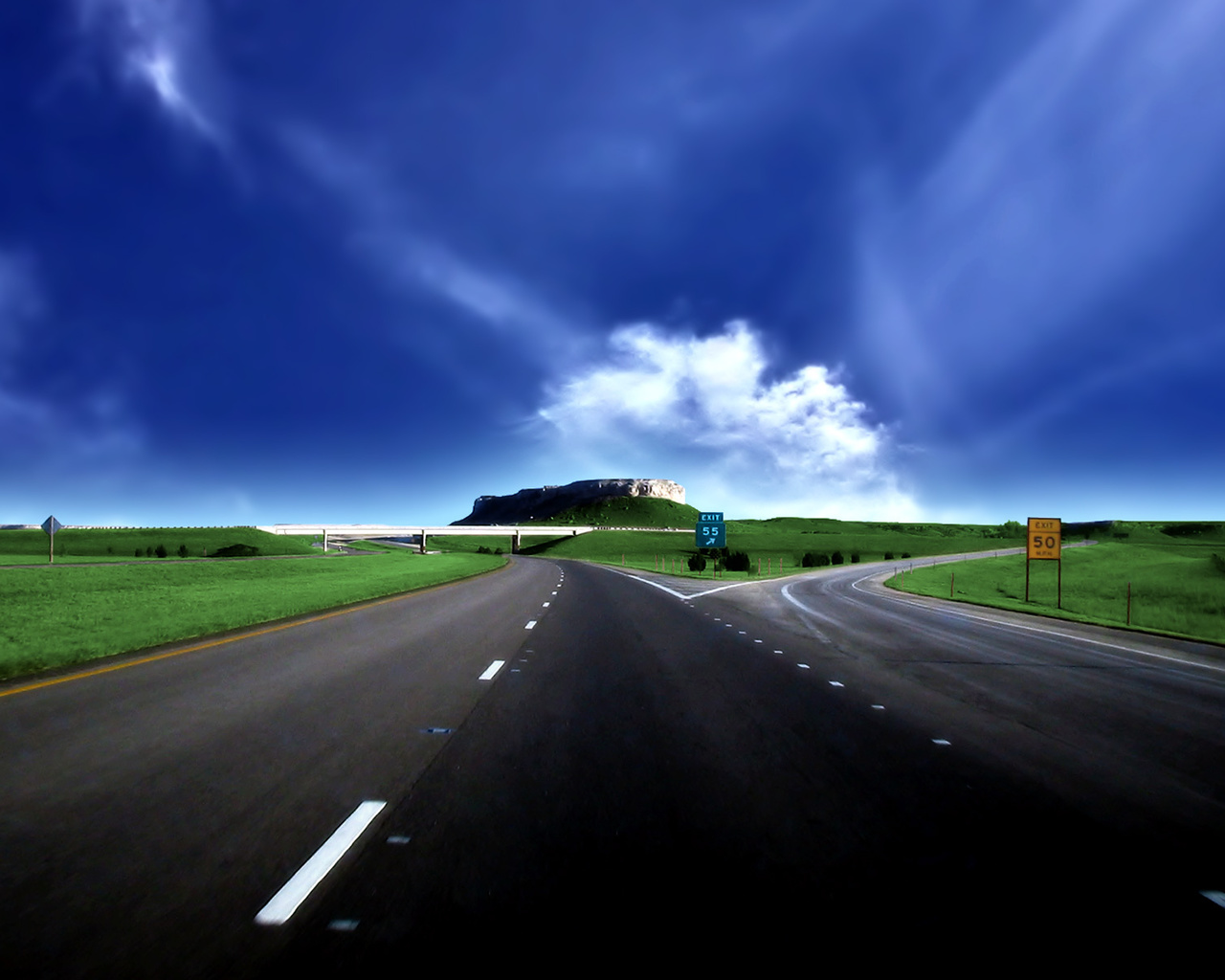 higway, road, mountain, sky, blue