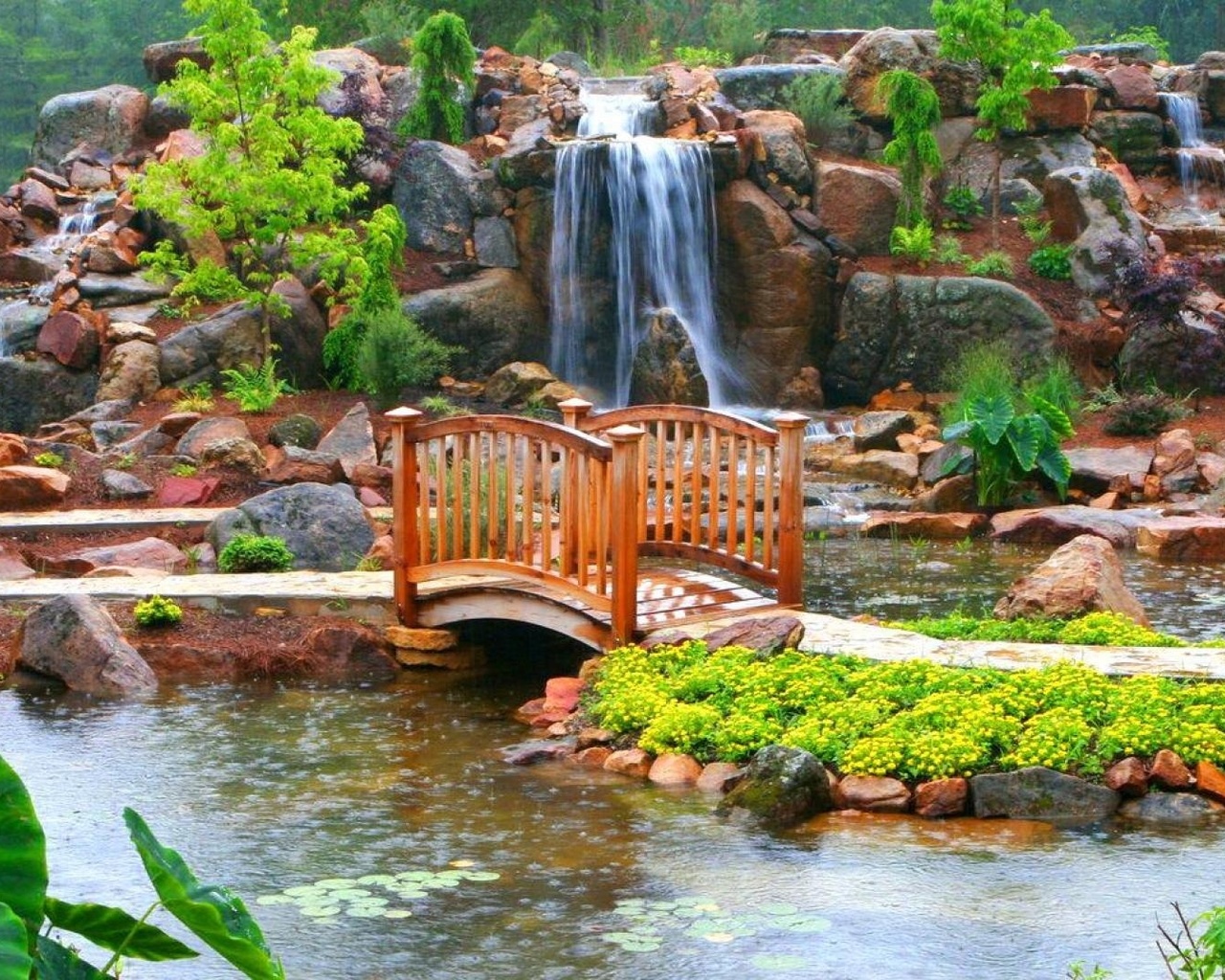 garde, bridge, river, leaves, tree