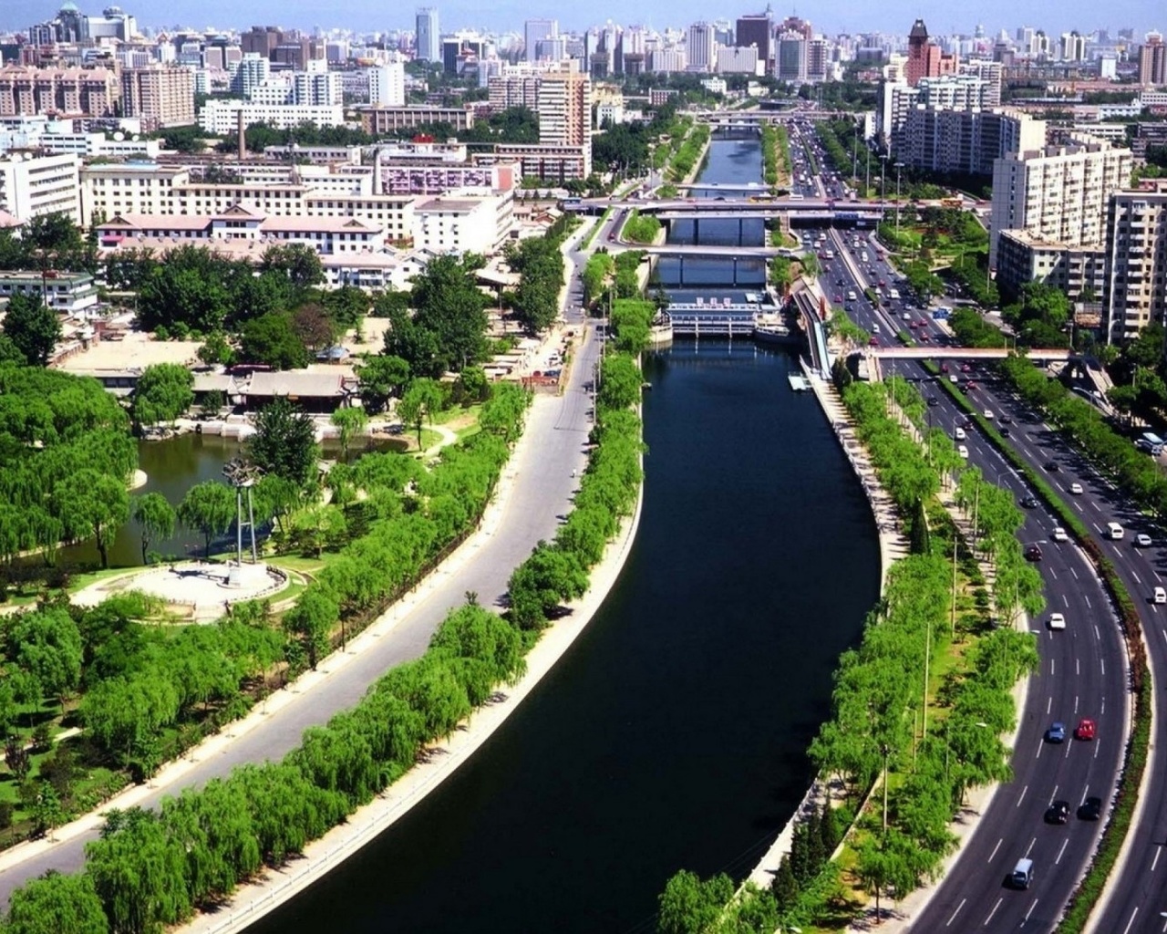 road, river, street, building