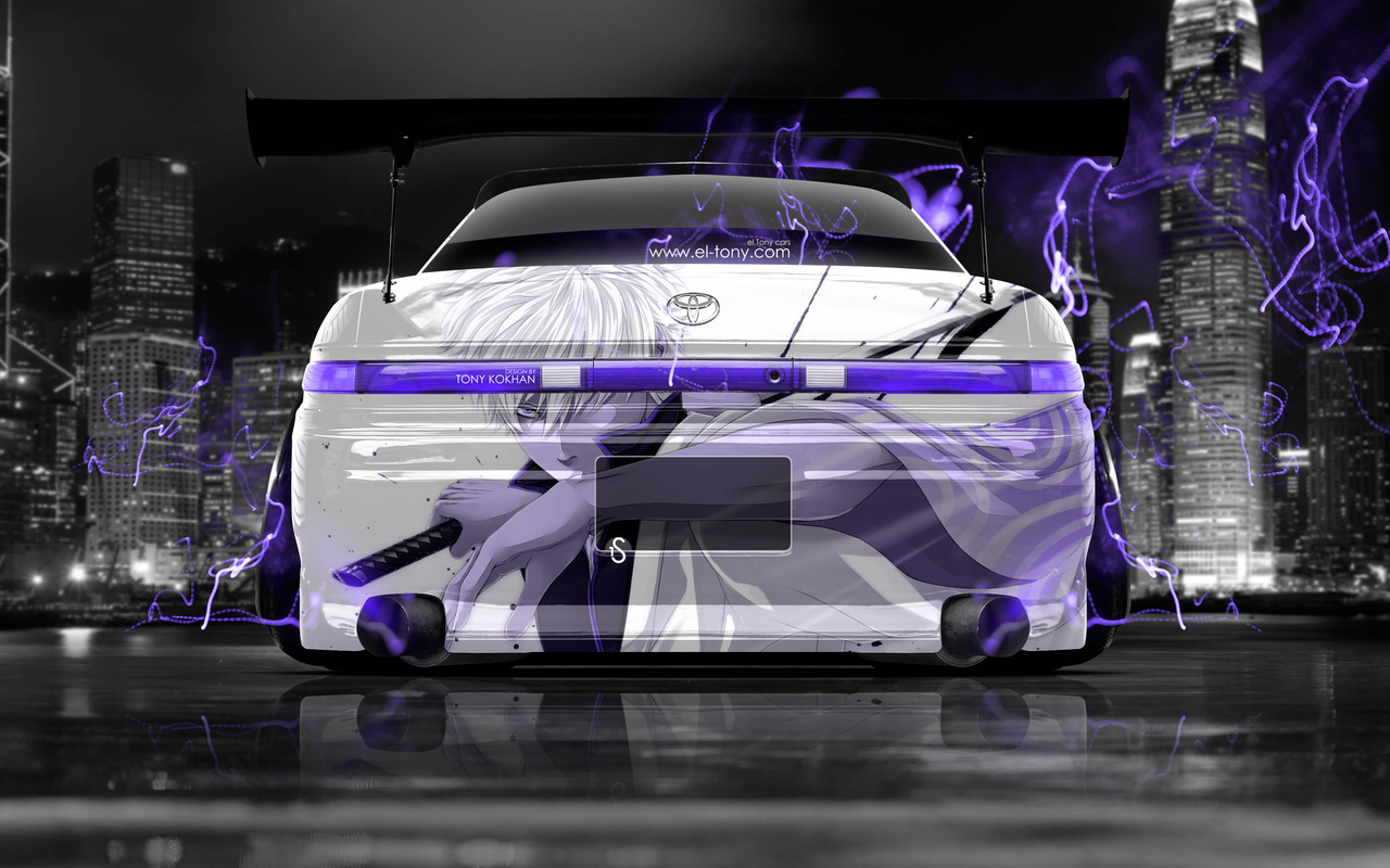 tony kokhan, toyota, mark2, jzx90, jdm, tuning, samurai, anime, violet, neon, effects, energy, japan, city, aerography, back, black, white, silver, photoshop, design, art, style, el tony cars, wallpapers,  , , , 2,  , 