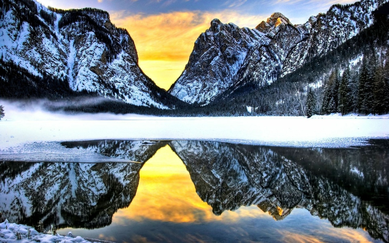 lake, mountain, tree, forest, water, sky, blue, rock