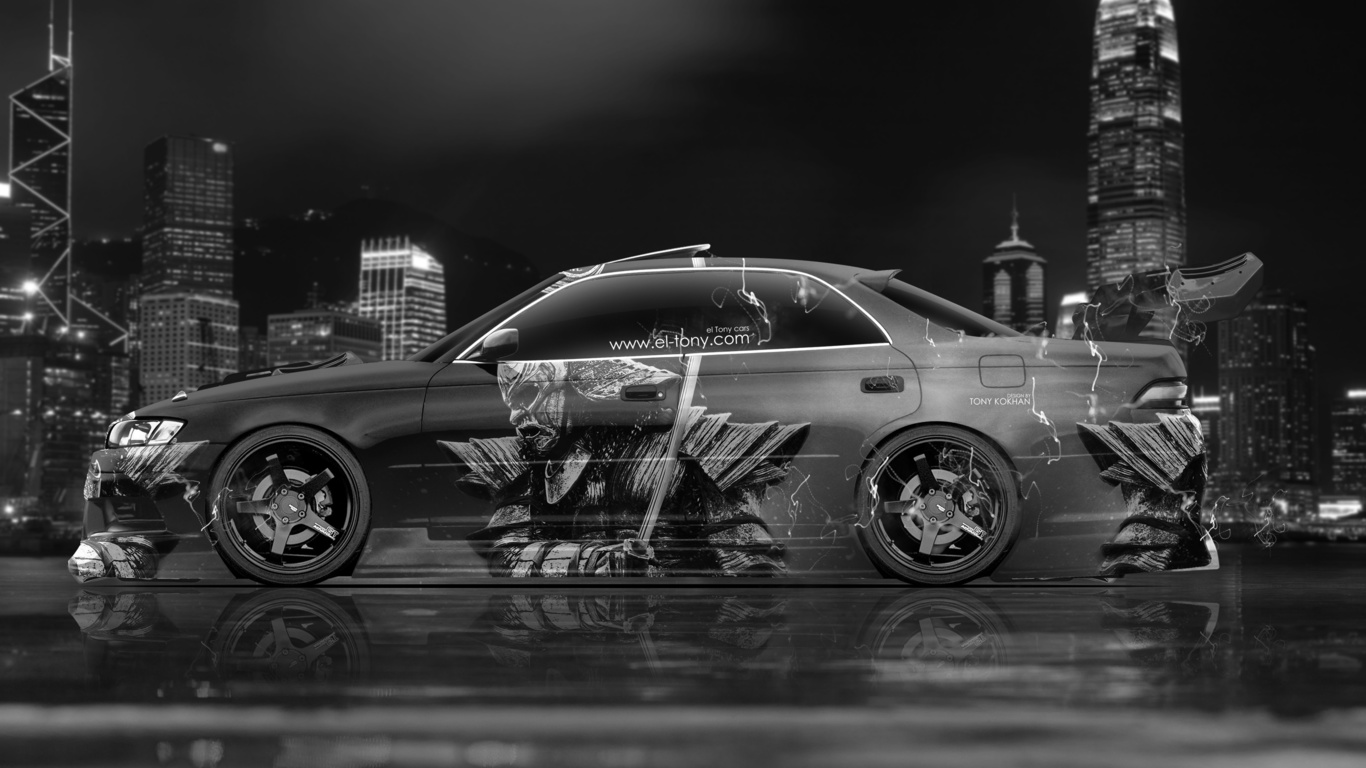 tony kokhan, toyota, mark2, jzx90, jdm, tuning, samurai, japan, city, aerography, side, black, white, silver, photoshop, design, art, style, el tony cars, wallpapers,  , , , 2,  , , , , , 