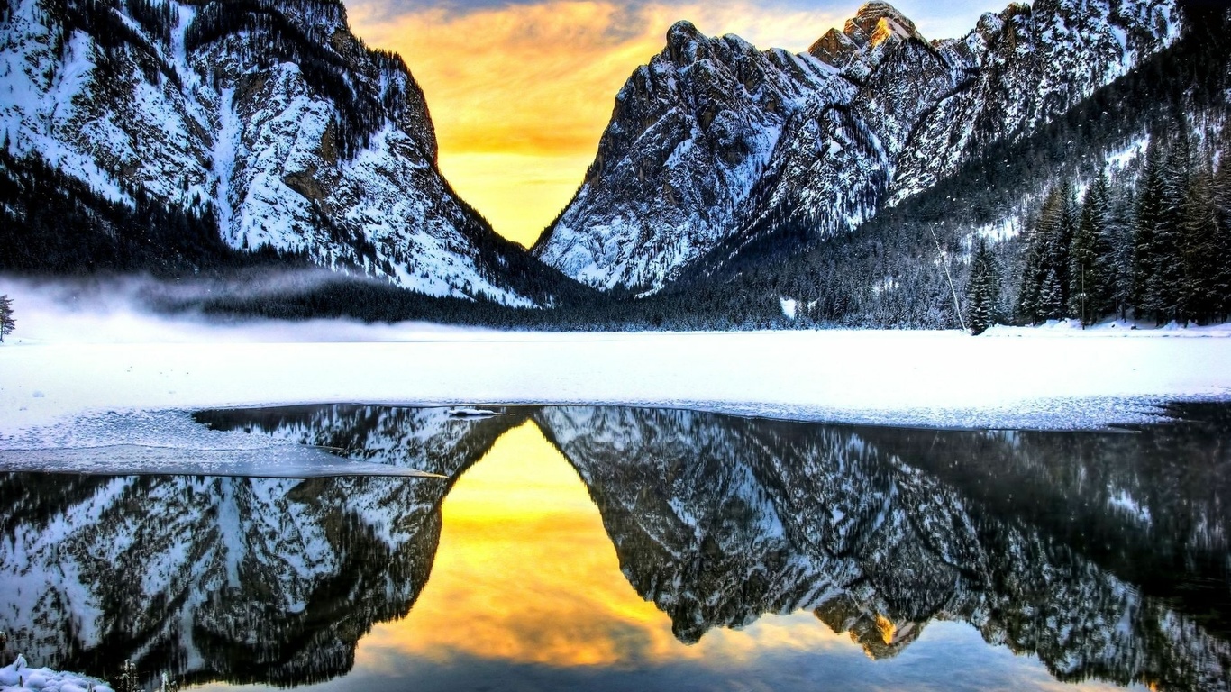 lake, mountain, tree, forest, water, sky, blue, rock