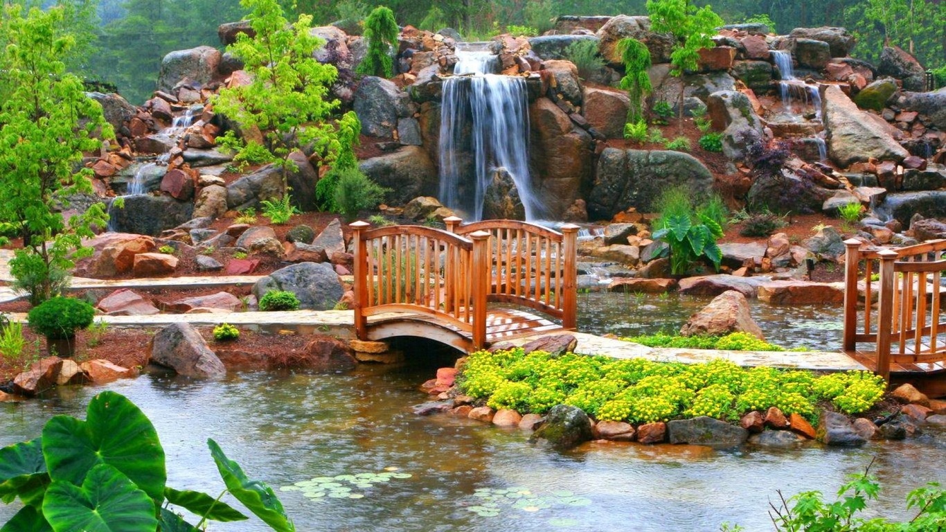 garde, bridge, river, leaves, tree