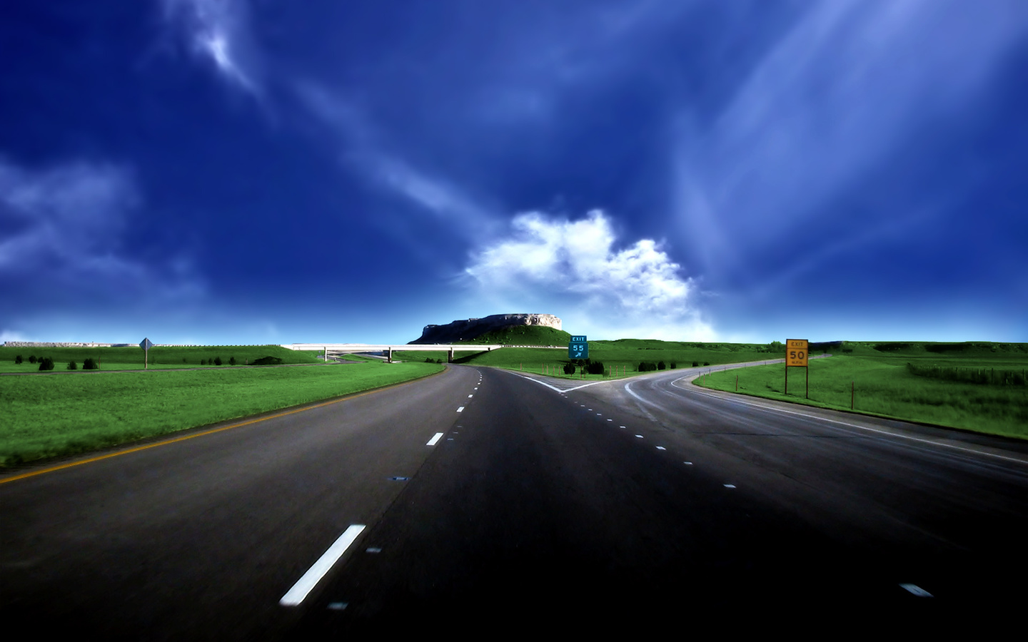 higway, road, mountain, sky, blue