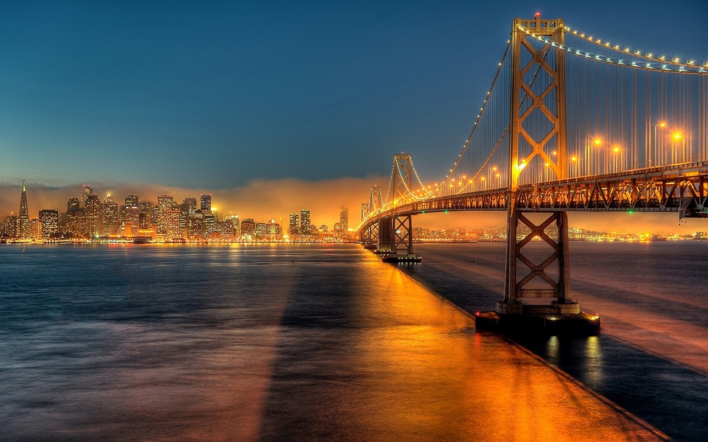 san francisco, golden gate, bridge, water, city, light, night