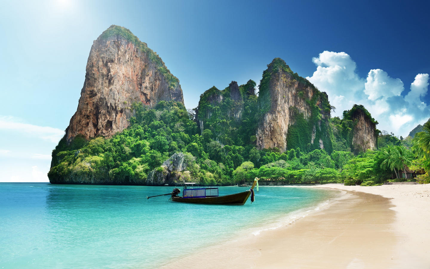 boat, ocean, mountain, water