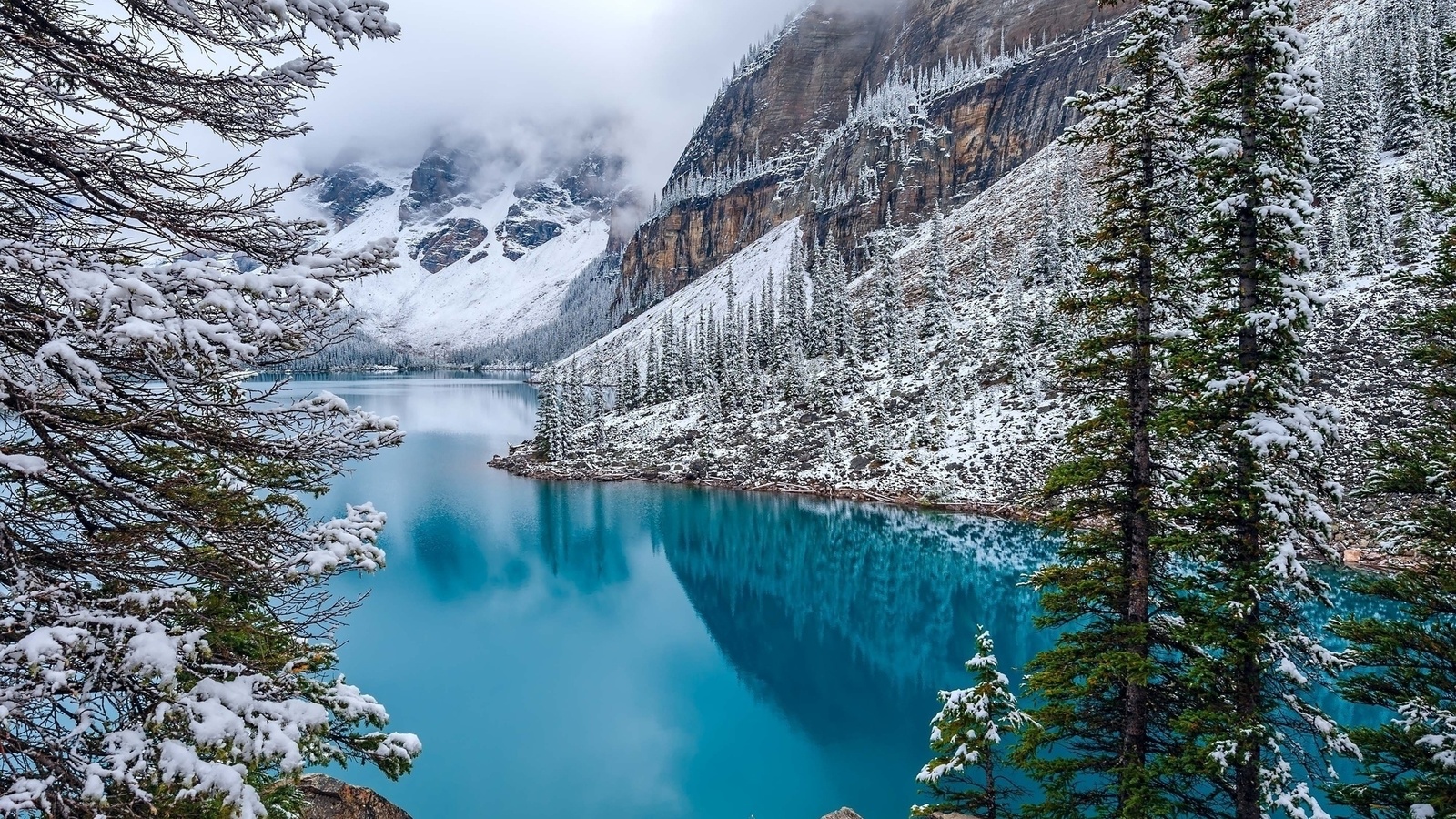 moraine, lake, snow, mountain