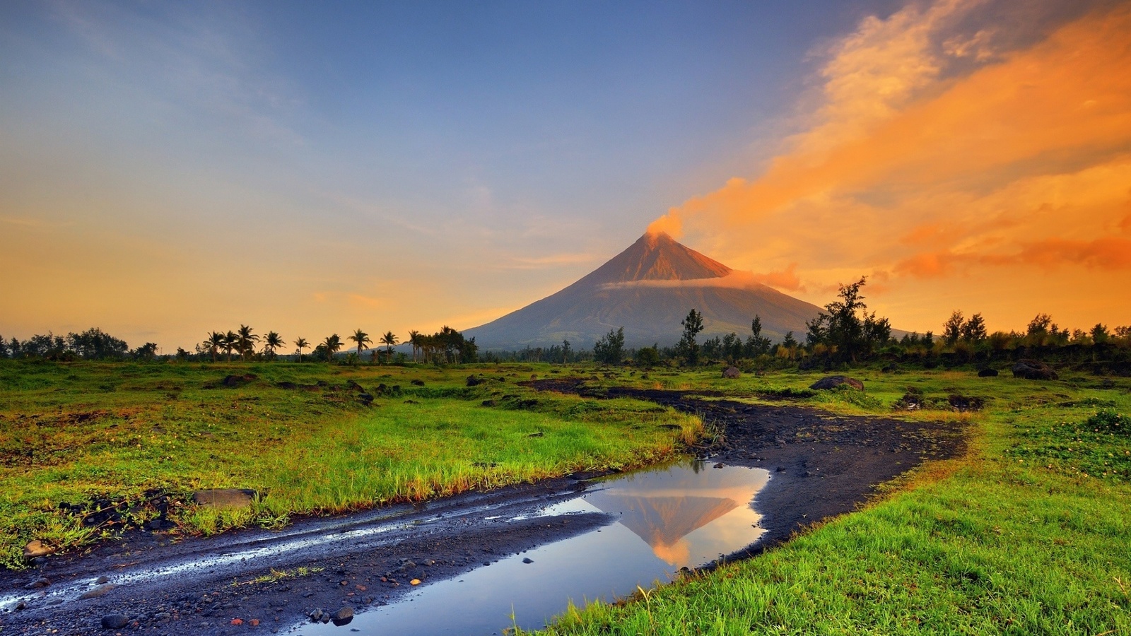 mayon, volcano, river, mountain