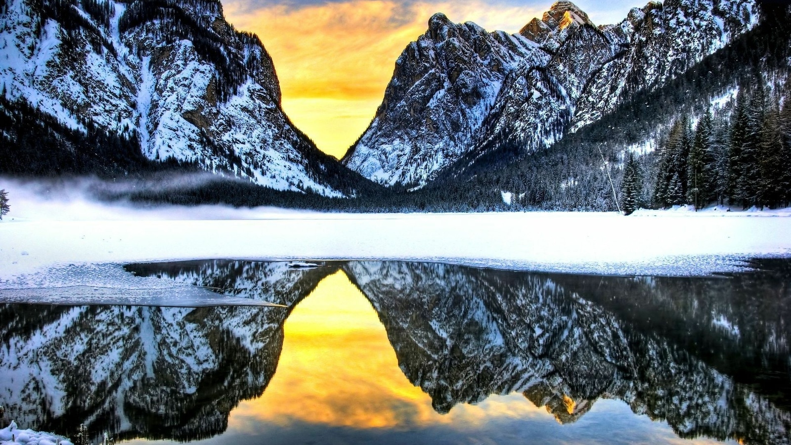 lake, mountain, tree, forest, water, sky, blue, rock