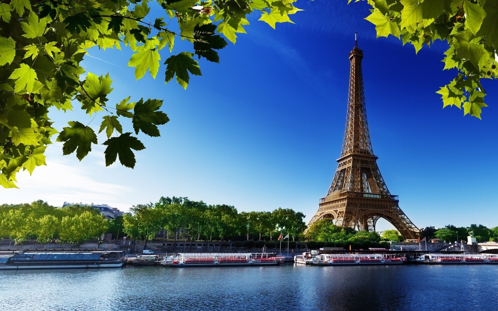 eiffel, tower, city, paris, france, water, boat, river