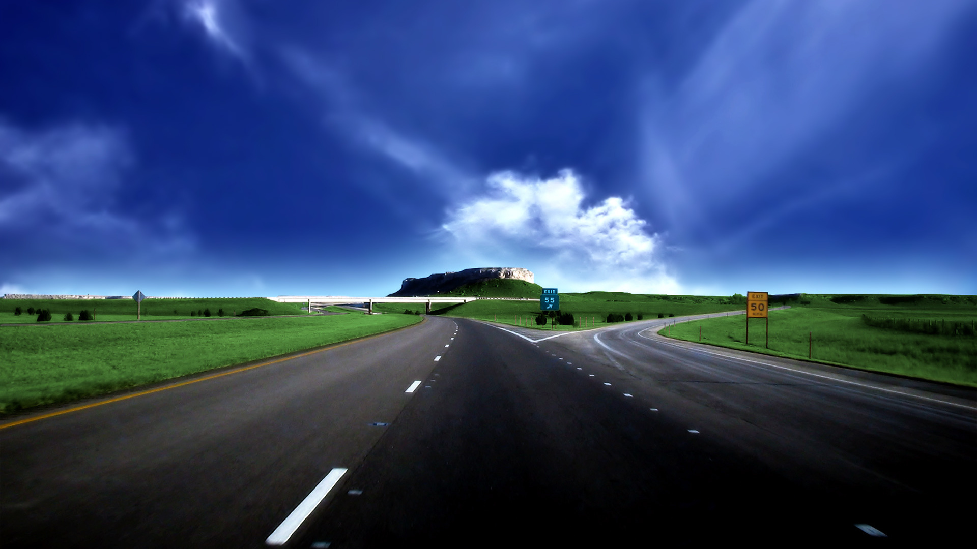 higway, road, mountain, sky, blue