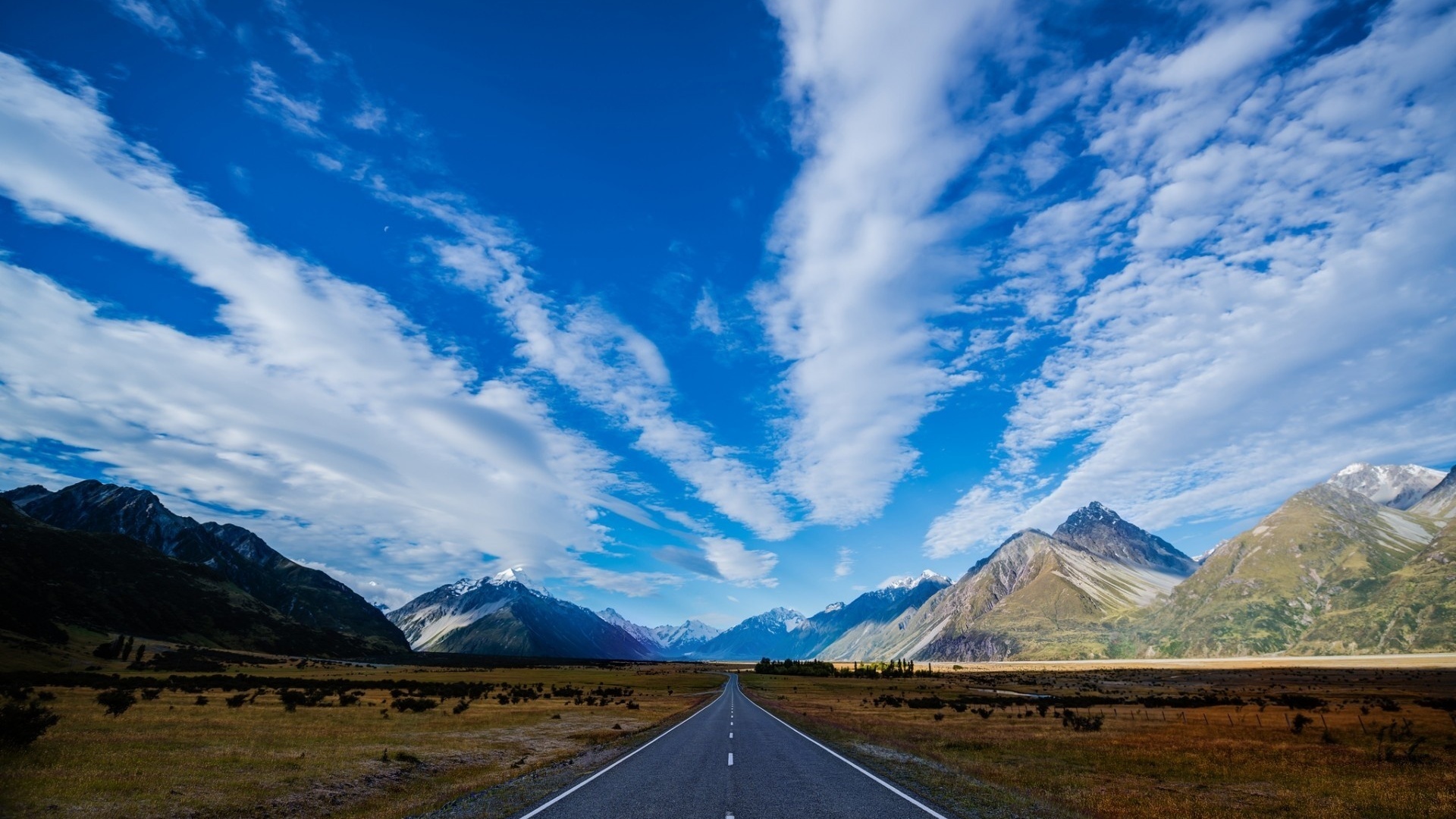 higway, road, mountain, sky