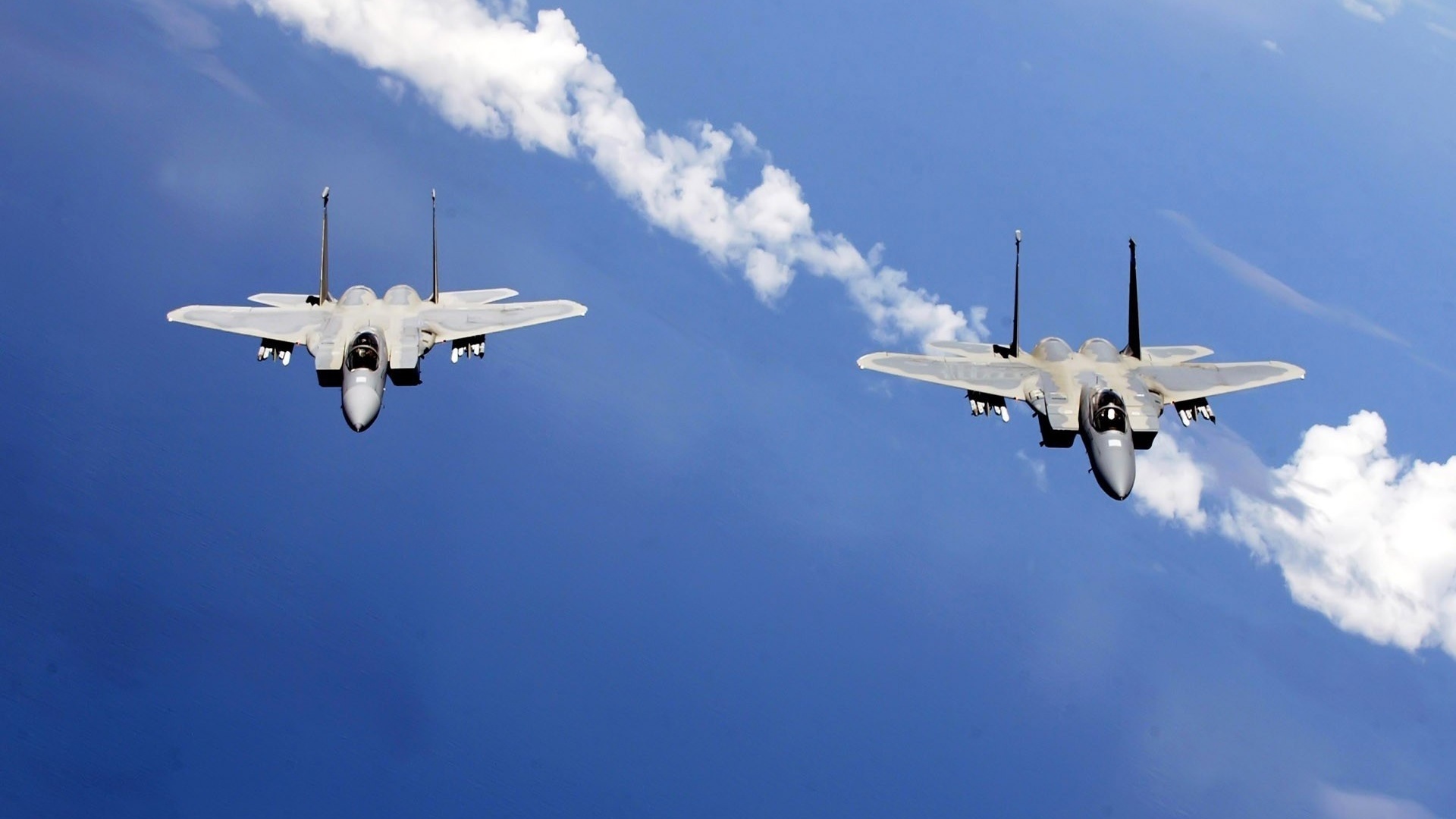 f-15, fighter, fly, sky, wings, gun