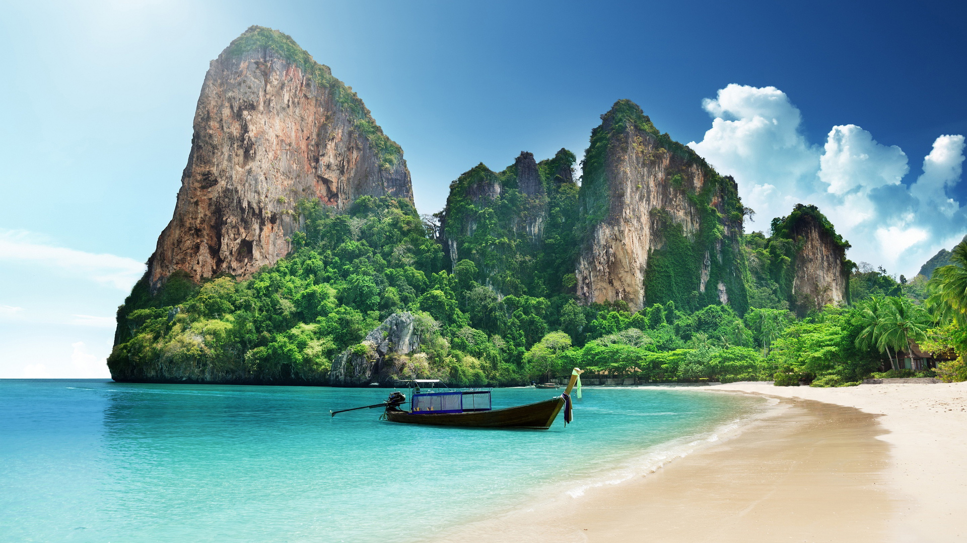 boat, ocean, mountain, water