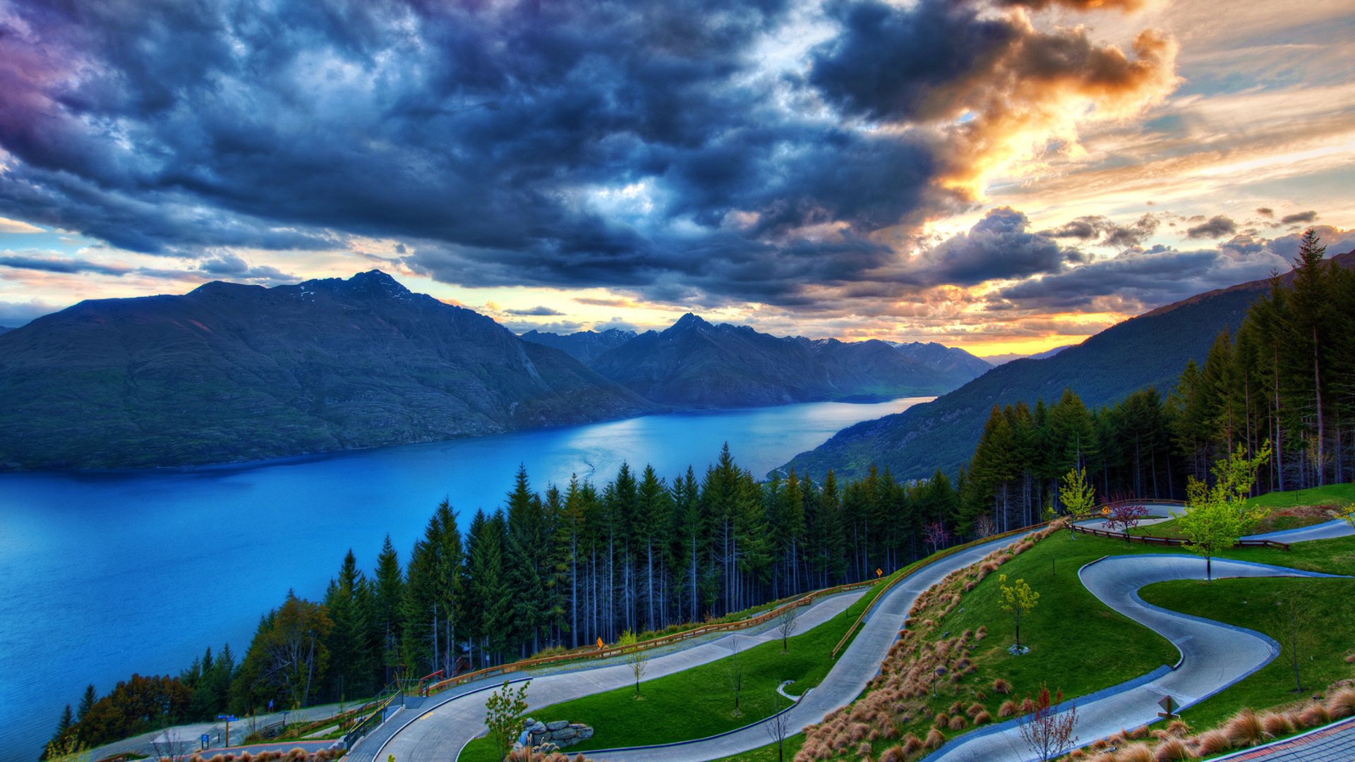 dunedin, new zealand, lake, tree, clouds