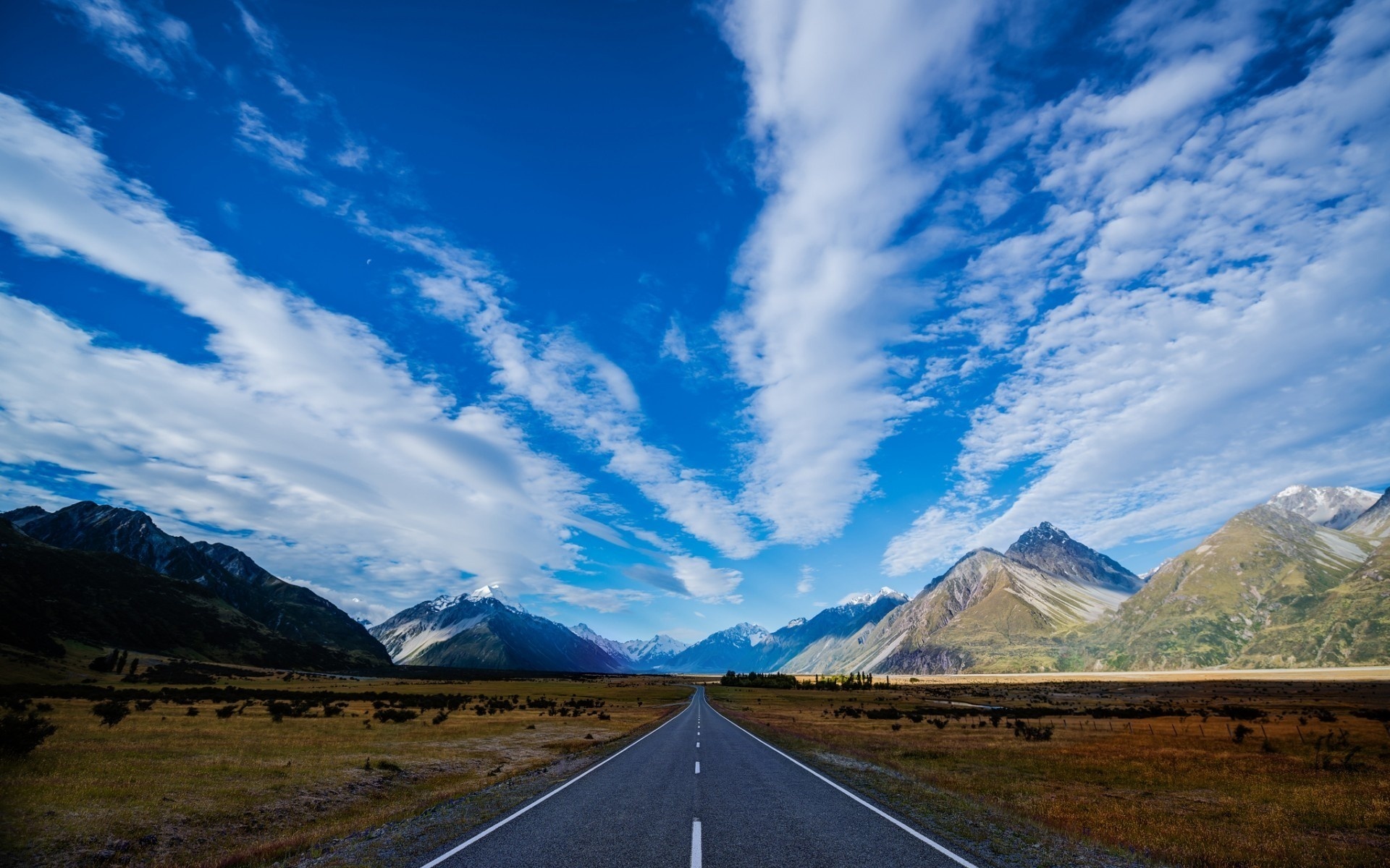 higway, road, mountain, sky