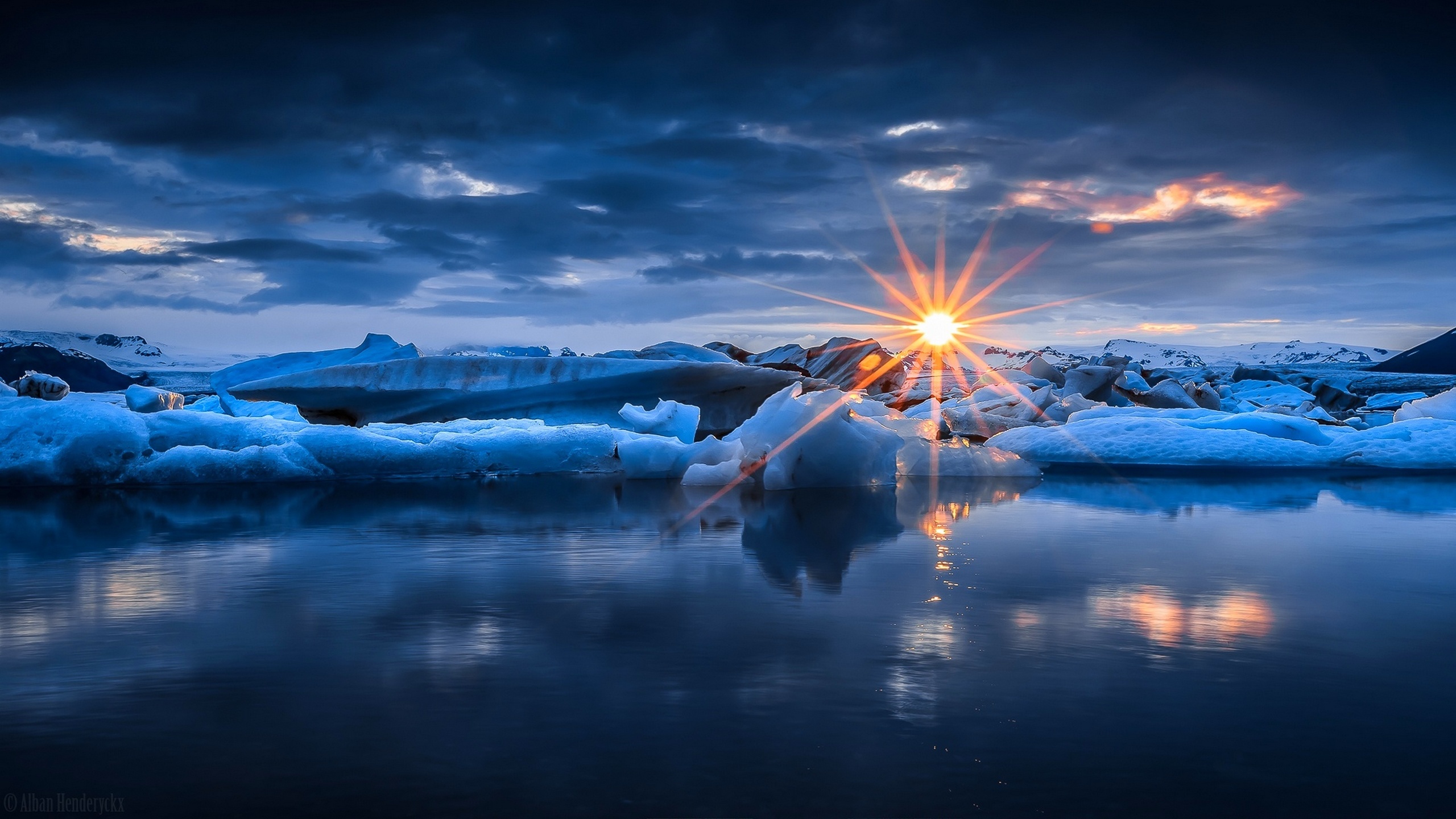 nature, sky, clouds, sunset, sun, sea, water, winter, snow, ice, rays