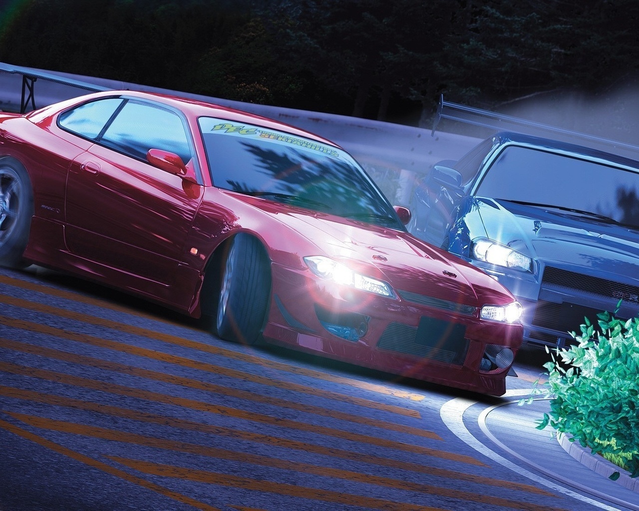 Картинки japan, jdm, cars, drift, nissan silvia, s15, nissan skyline, gt-r  34, light, машины, занос, дрифт, скольжение, ниссан сильвия, ниссан  скайнлайн - обои 1280x1024, картинка №142864