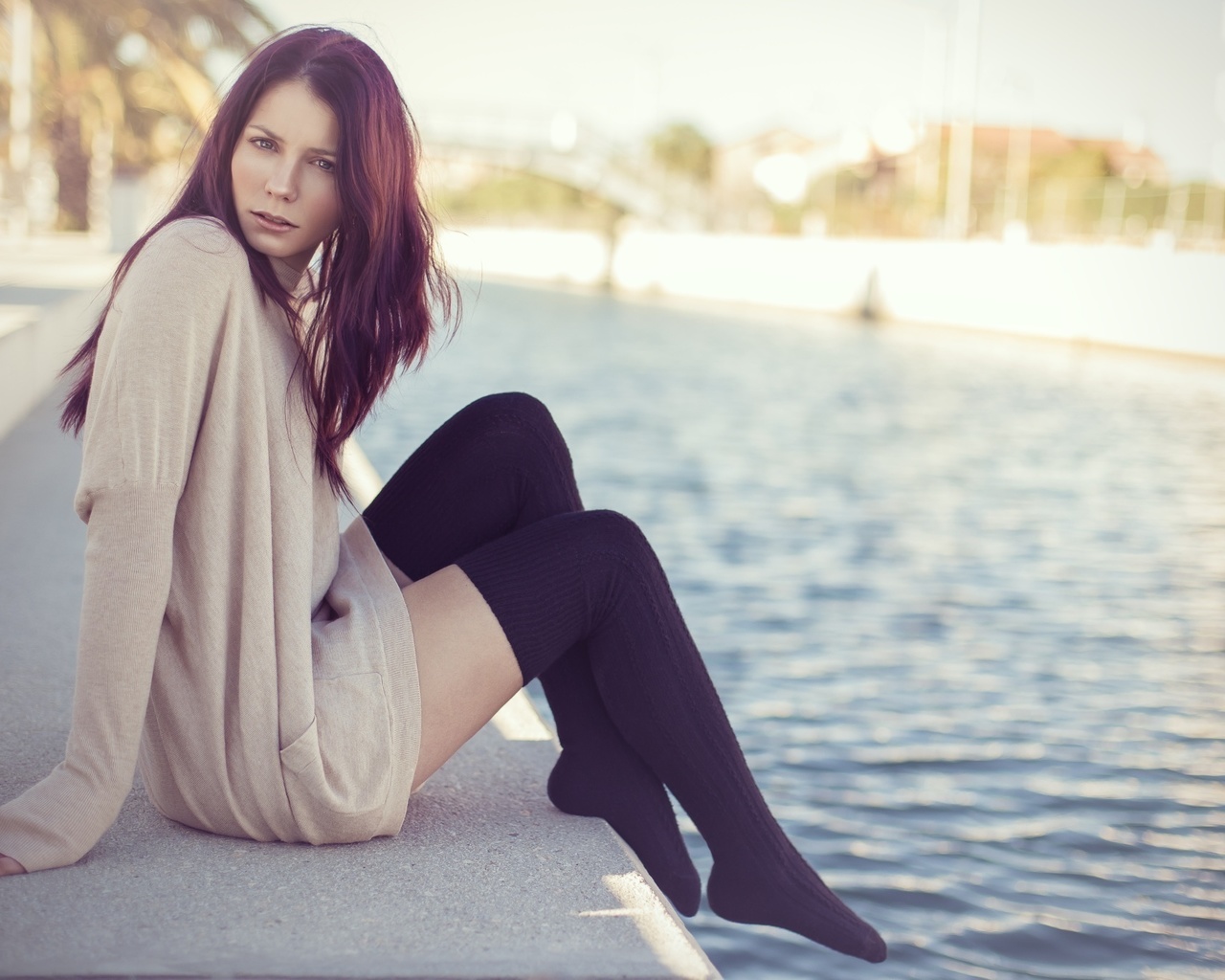 ophlie, beauty, france, model, nature, port, redhead, water