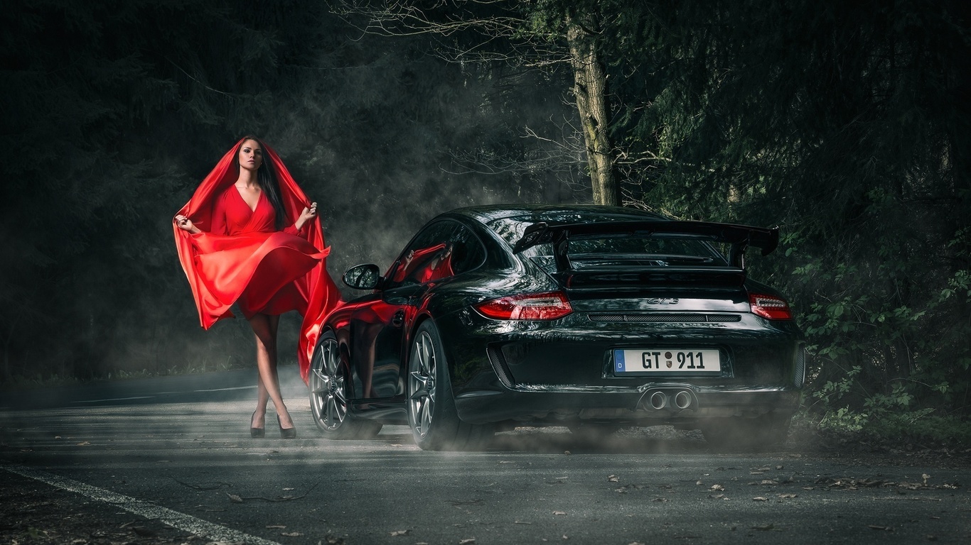 anne fritzsche, model, beautiful, red, porsche, 911, gt3, dark