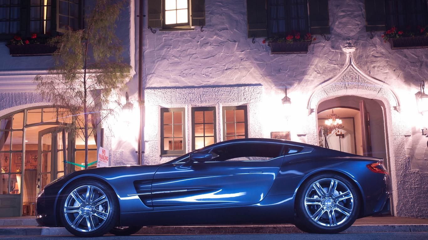 aston martin, one 77, supercar, night, house, light, street