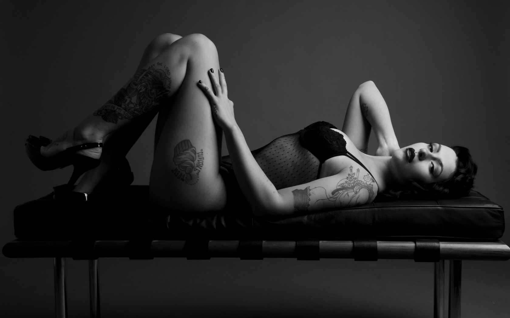 bella white, tattoo, lingerie, white and black