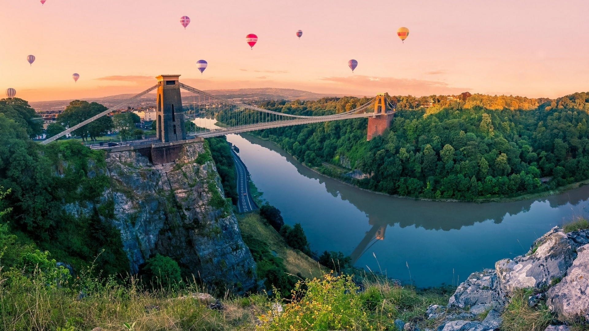 globos, river, bridge, sky