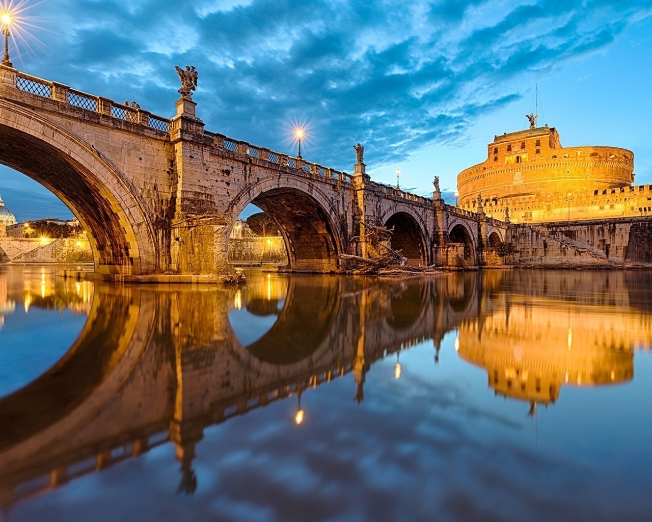 castle, city, river, bridge