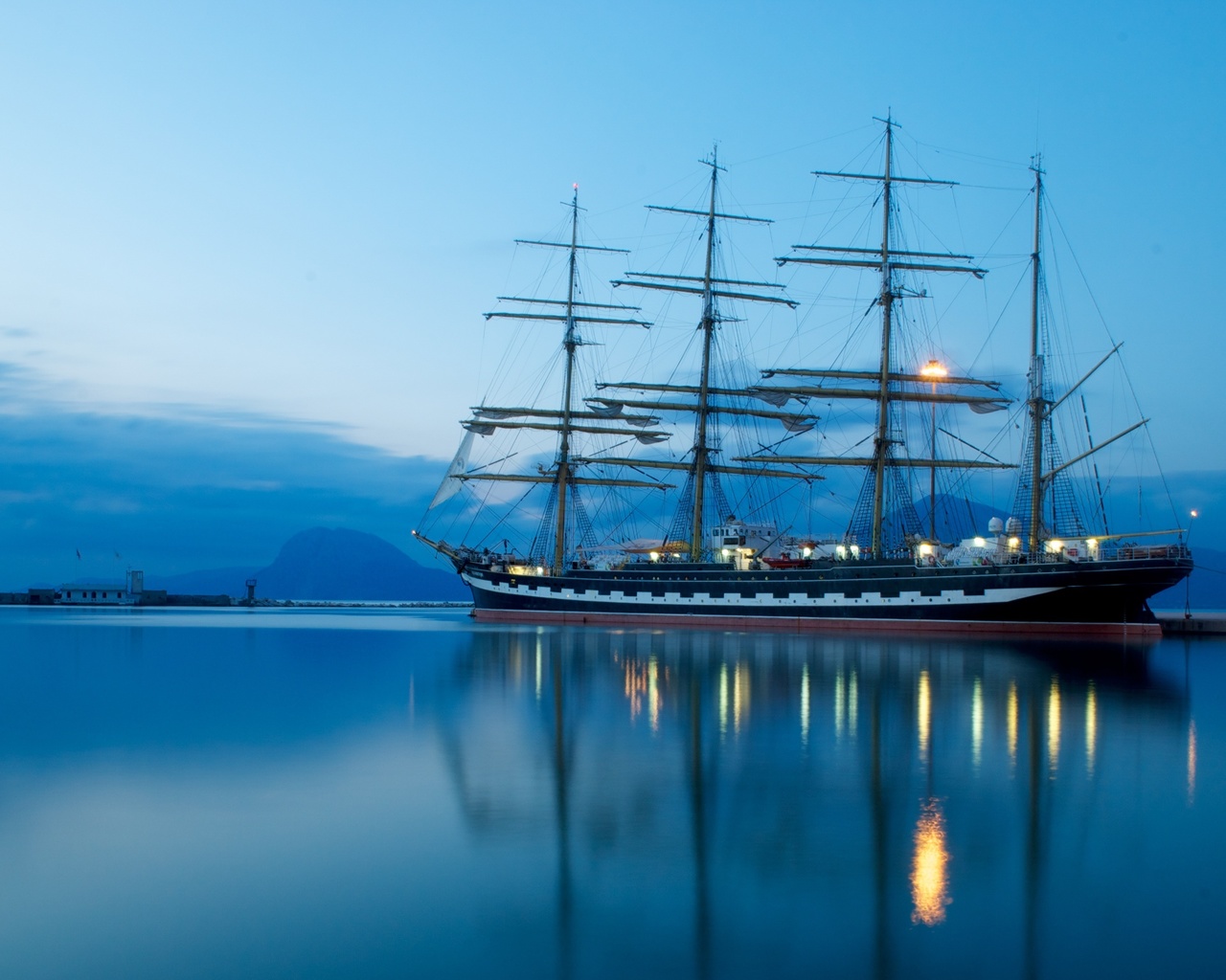 ship, sailfish, kruzenshtern, sea, mountains, sky