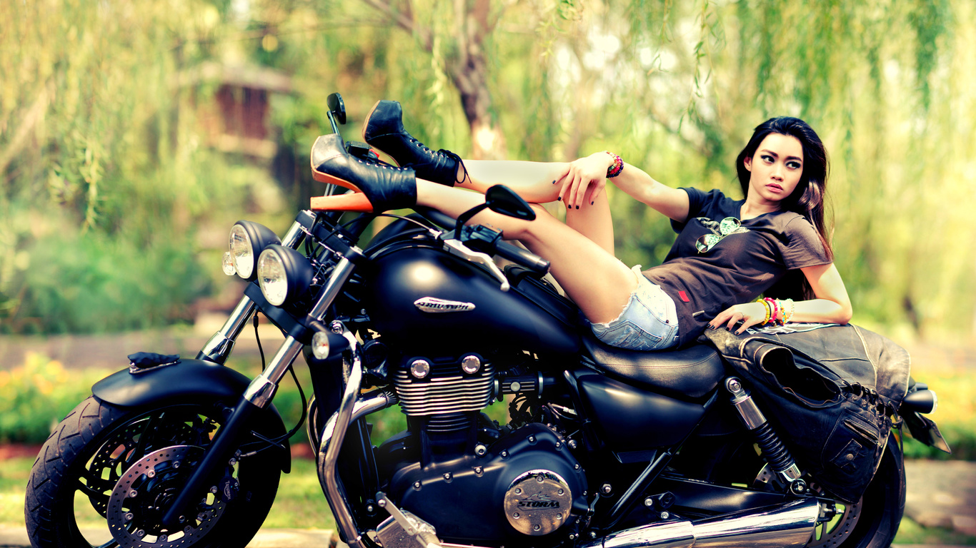 girl, asian, feet, shorts, boots, motorcycle, 