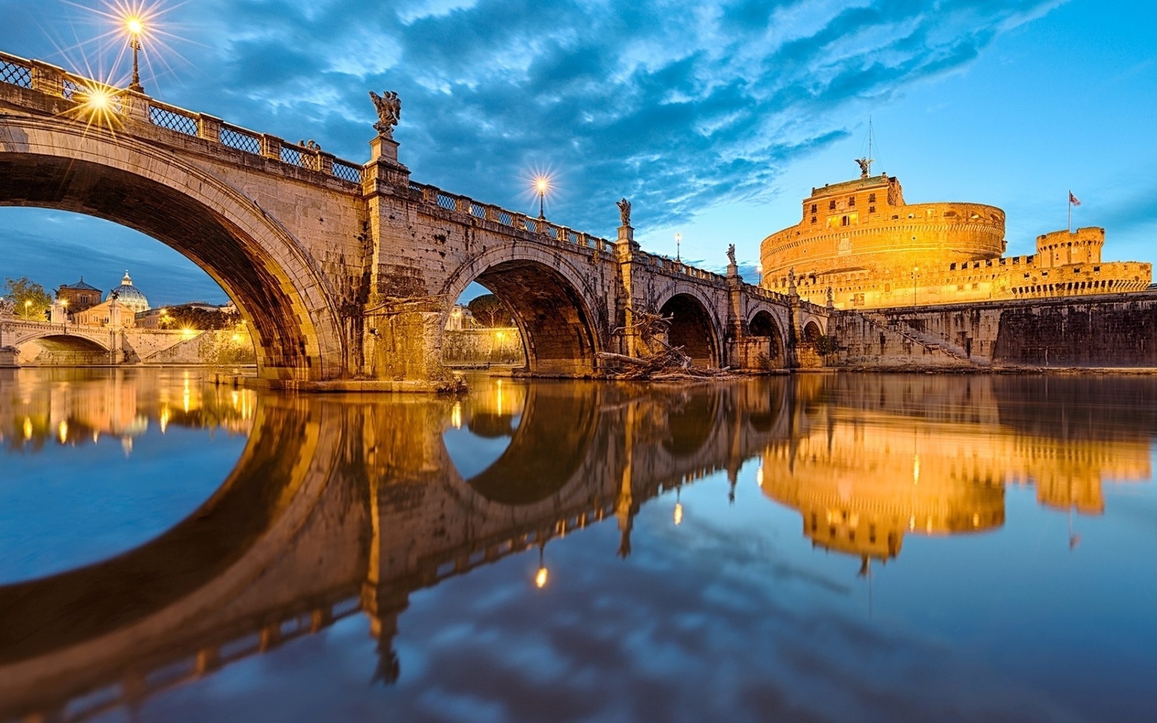 castle, city, river, bridge