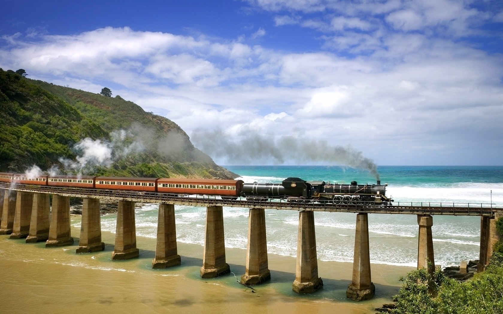 rail, way, train, bridge